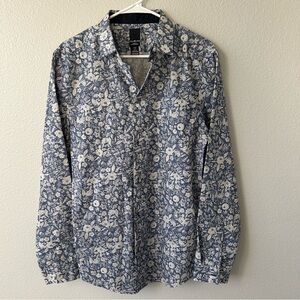 H&M Blue and White Floral Slim Fit Shirt